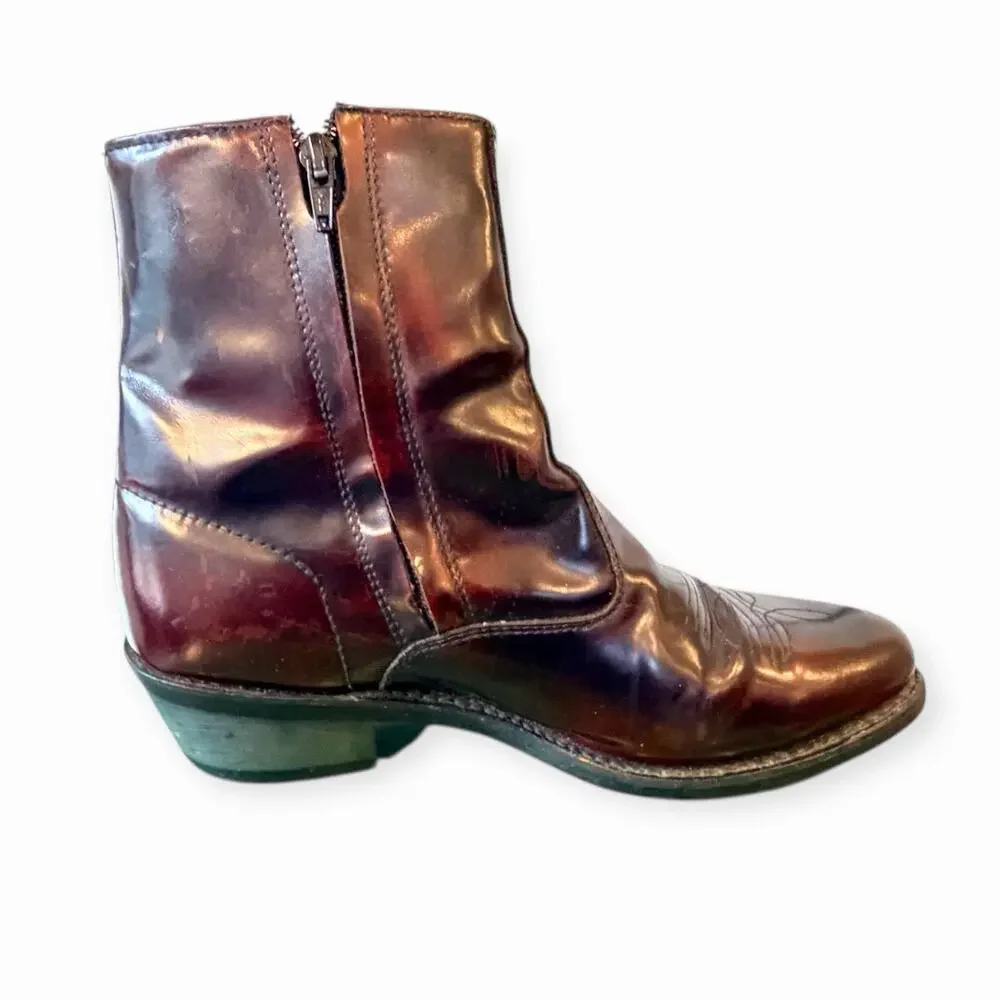 Laredo Men’s Leather Western Boot Size 10EW burgundy Size Zip Oil Resistant